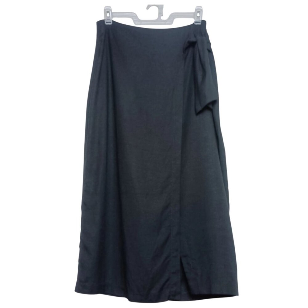 Jason Wu Faux Wrap Midi Skirt Linen Blend Black Size 10 New NWOT